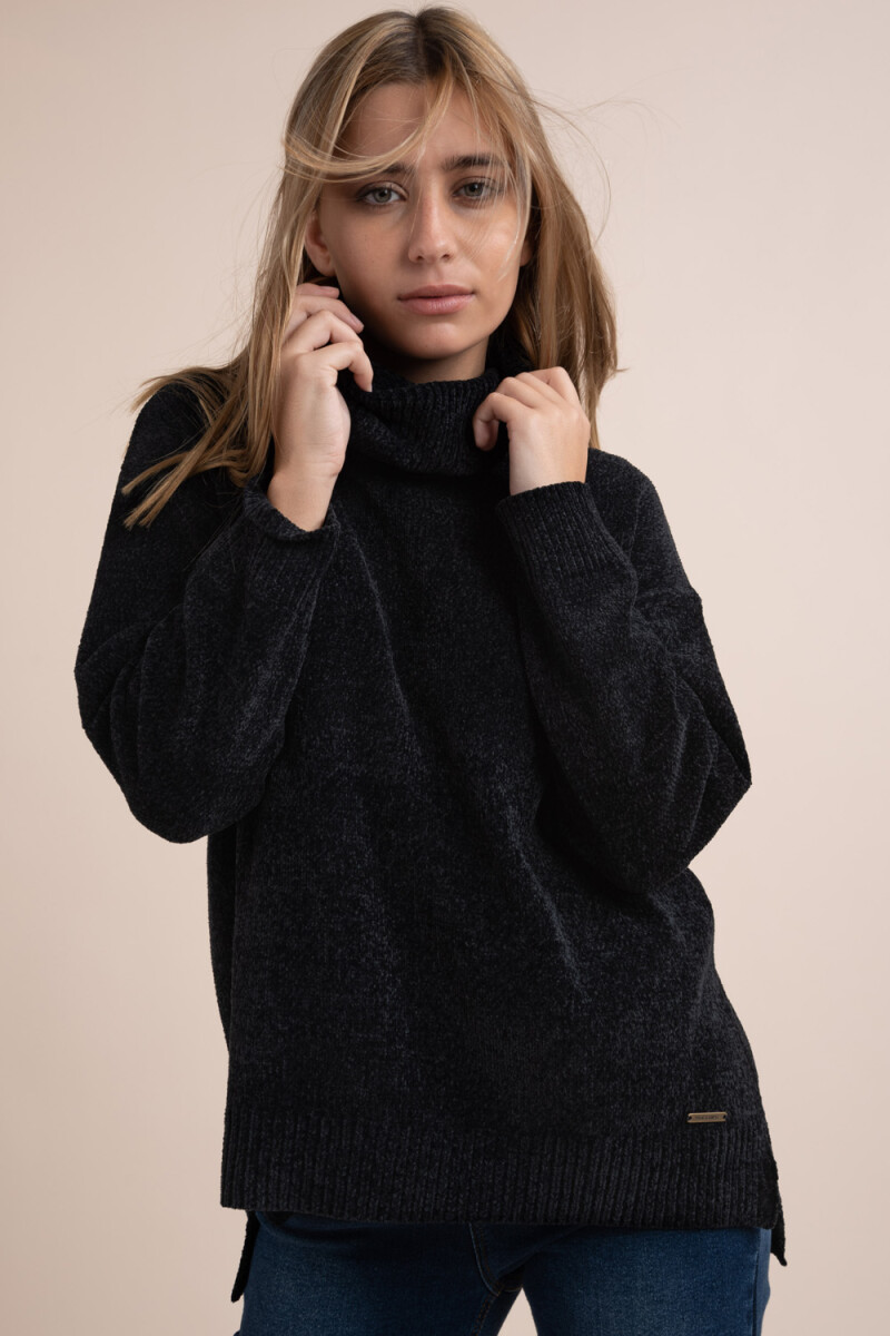 Sweater cuello alto tejido chenille Negro