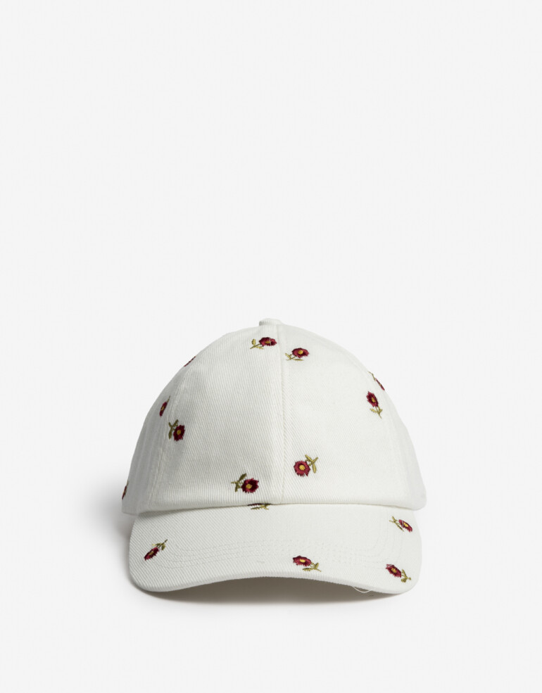Caps Gorra Bordada Flores - Blanco Crudo