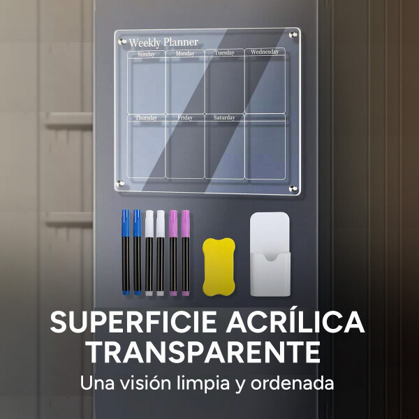 Pizarra Acrílica Semanal Magnetica Marcadores + Borrador Color Blanco
