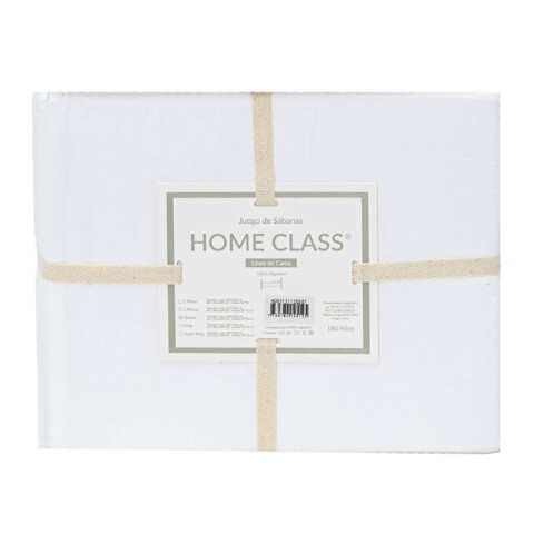 Juego Sábanas 1 Plaza Home Class Lisas 180 Hilos 100% Algodón BLANCO