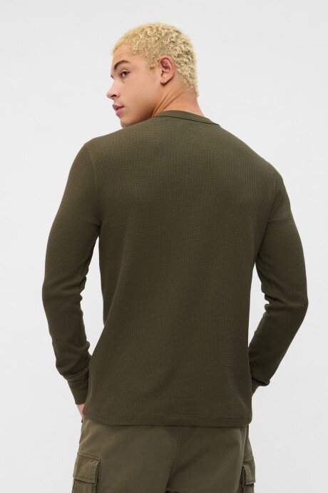 Remera Waffle Manga Larga Hombre Olive Night