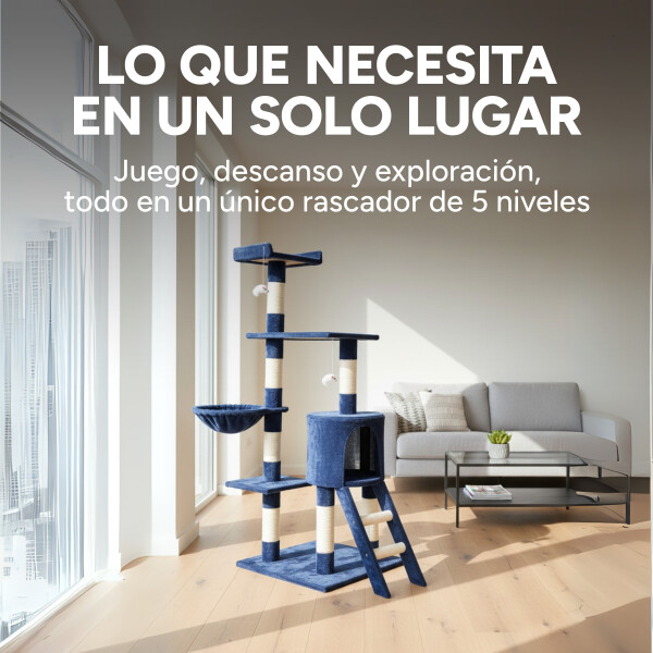 Rascador Torre 5 Niveles En Felpa Y Sisal Para Gato Juego Color Azul