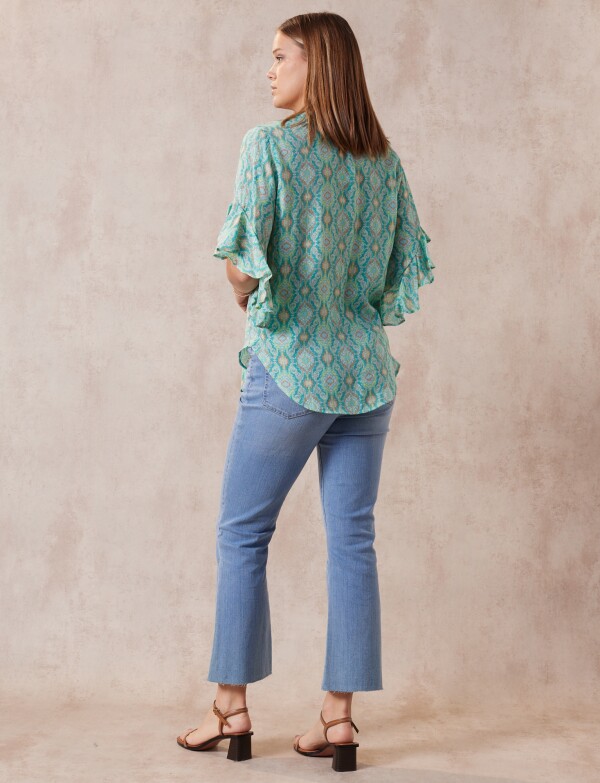 Blusa Manga Volado VERDE/MULTI