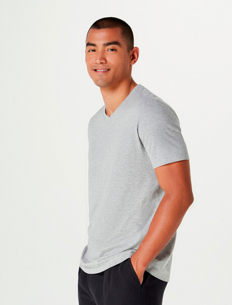 CAMISETA BÁSICA WORLD CUELLO EN V GRIS