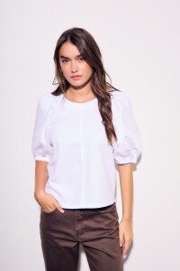 Remera Algodón Manga Globo Nácar