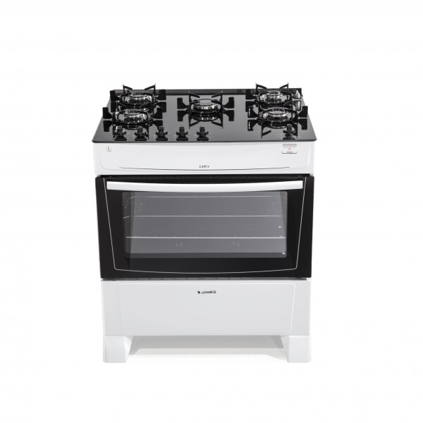 Cocina A Gas James 5 Hornallas Blanca Con Mesada De Vidrio Negra C 695 V Cocina A Gas James 5 Hornallas Blanca Con Mesada De Vidrio Negra C 695 V