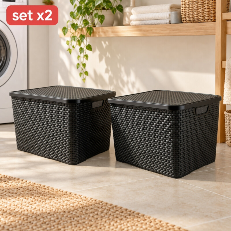 Set x2 Caja ratán 40 lts NEGRO