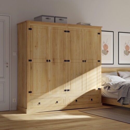 Ropero 4 puertas 2 Cajones Madera - Linea mexicana Natural