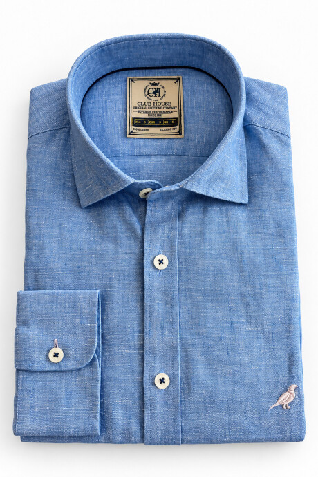 Camisa lino Short Collar Washed Sky