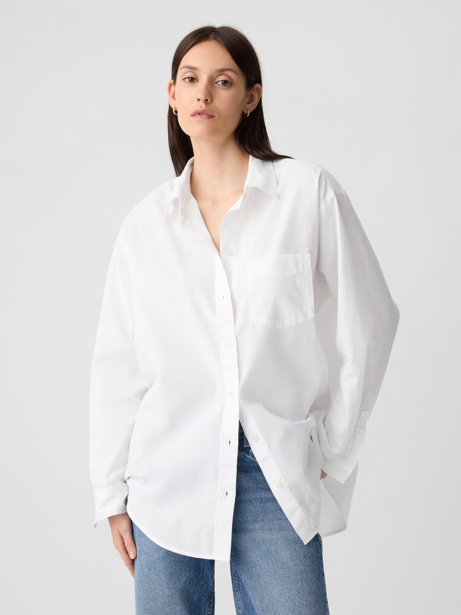 Camisa Poplin Big Shirt Mujer - Optic White 