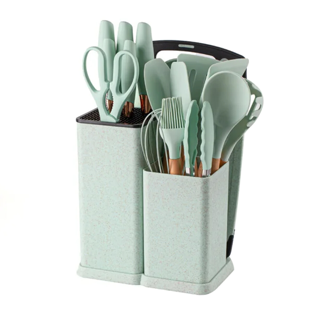 Set Cocina Menage 19Pz Utensillos Cuchillos Tabla c/Soporte - Verde Claro 
