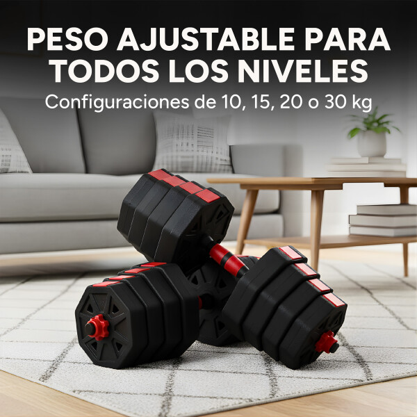 Set de Mancuernas Ajustables 3 En 1 30 Kg Mancuernas + Barra Color Negro