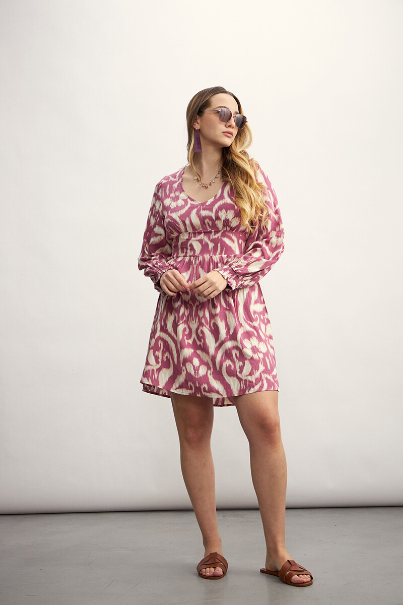 Vestido Sara - Con estampa rosa 