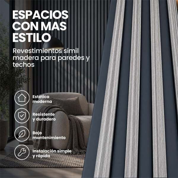 Pack x10 Wpc Simil Madera Wall Panel Lambrin 2.90x16.7 Gris negro 1