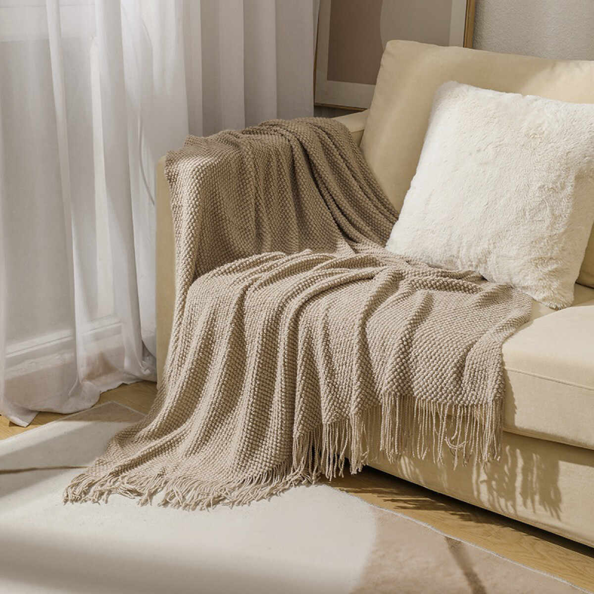 Manta sillon y cama tejida 127 x 172cm - caqui 