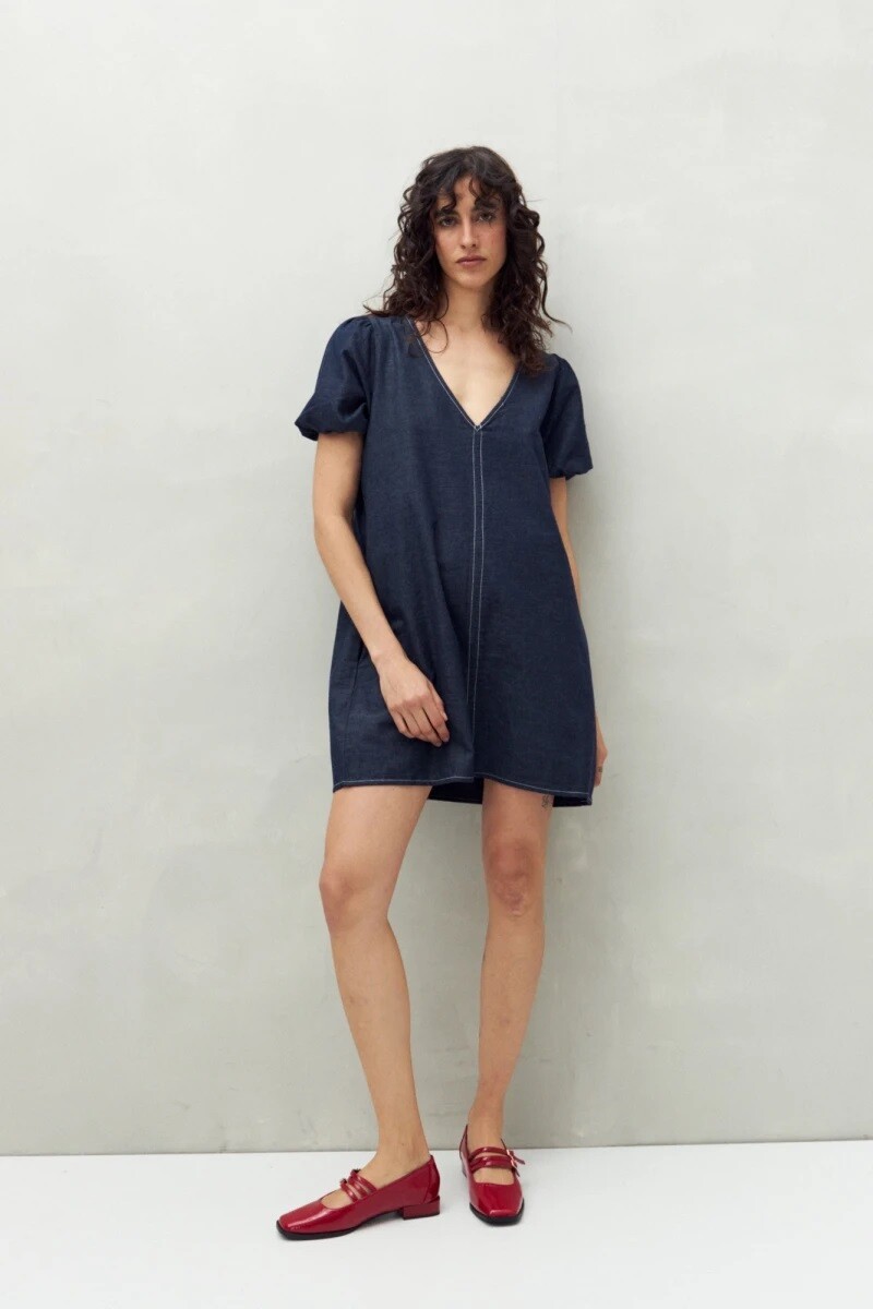 VESTIDO D.CASSIN ESC.V MANGA - INDIGO 