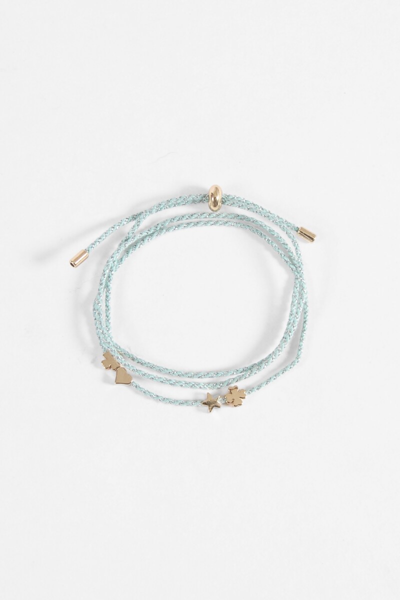 Pulsera cordón dijes metálicos celeste