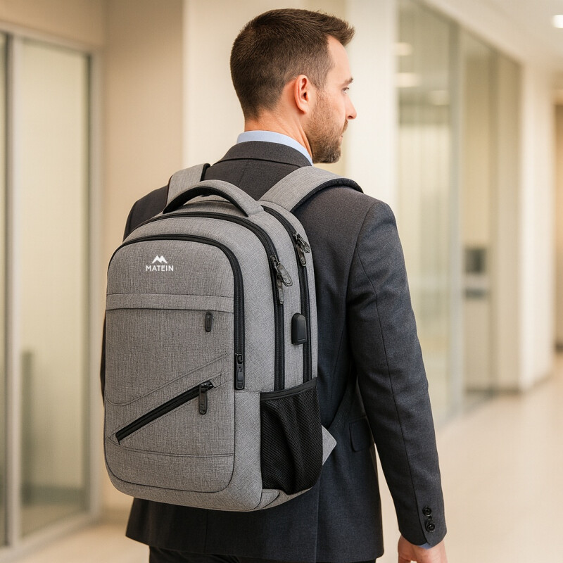 Mochila Viaje Urbana Antirrobo Notebook Matein 103500 Gris Oscuro