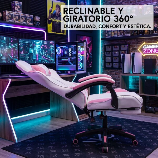Silla Gamer Ergonomica Escritorio Reclinable Soporta 200kg Imback Blanco con Rosa Silla Gamer Ergonomica Escritorio Reclinable Soporta 200kg Imback Blanco con Rosa