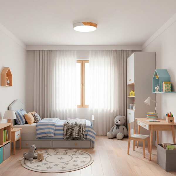 Plafón Led Techo 30cm Metal Madera Luz Fría 24w Moderno Ax Color Blanco