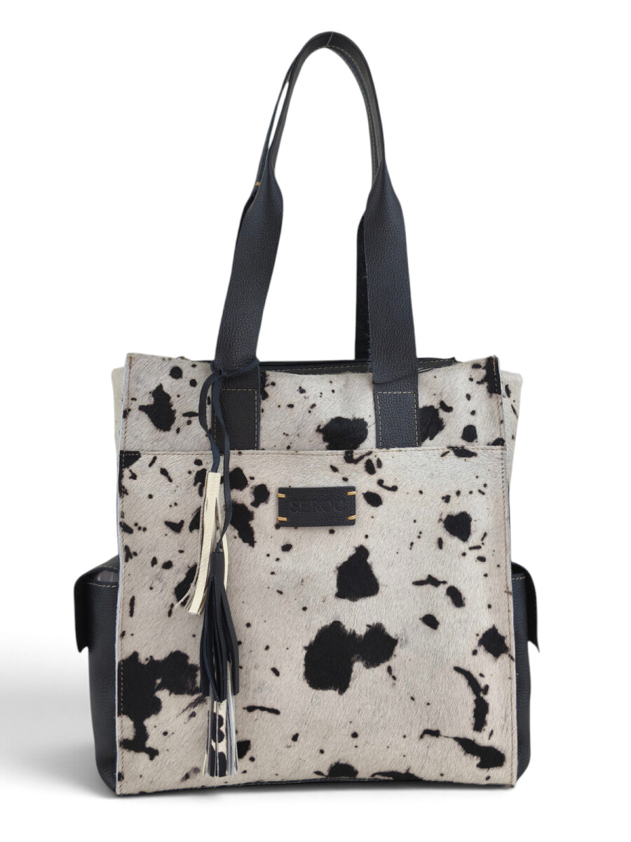 Bolso Tote de Cuero Vacuno y Pelo Natural - Negro 