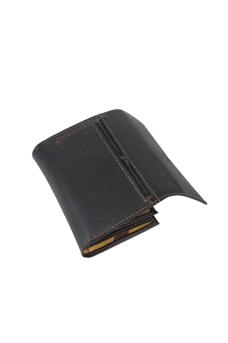 Billetera Dama Cuero Genuino Tríptica | Broche Imán y Máxima Capacidad Negro