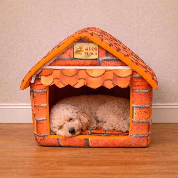 Casa Cucha Perro Pequeño Gato Tela Desarmable 40 x 46,5cm Color Naranja