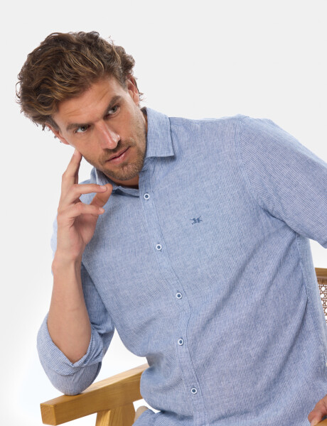 CAMISA DE LINO RAYADA Azul