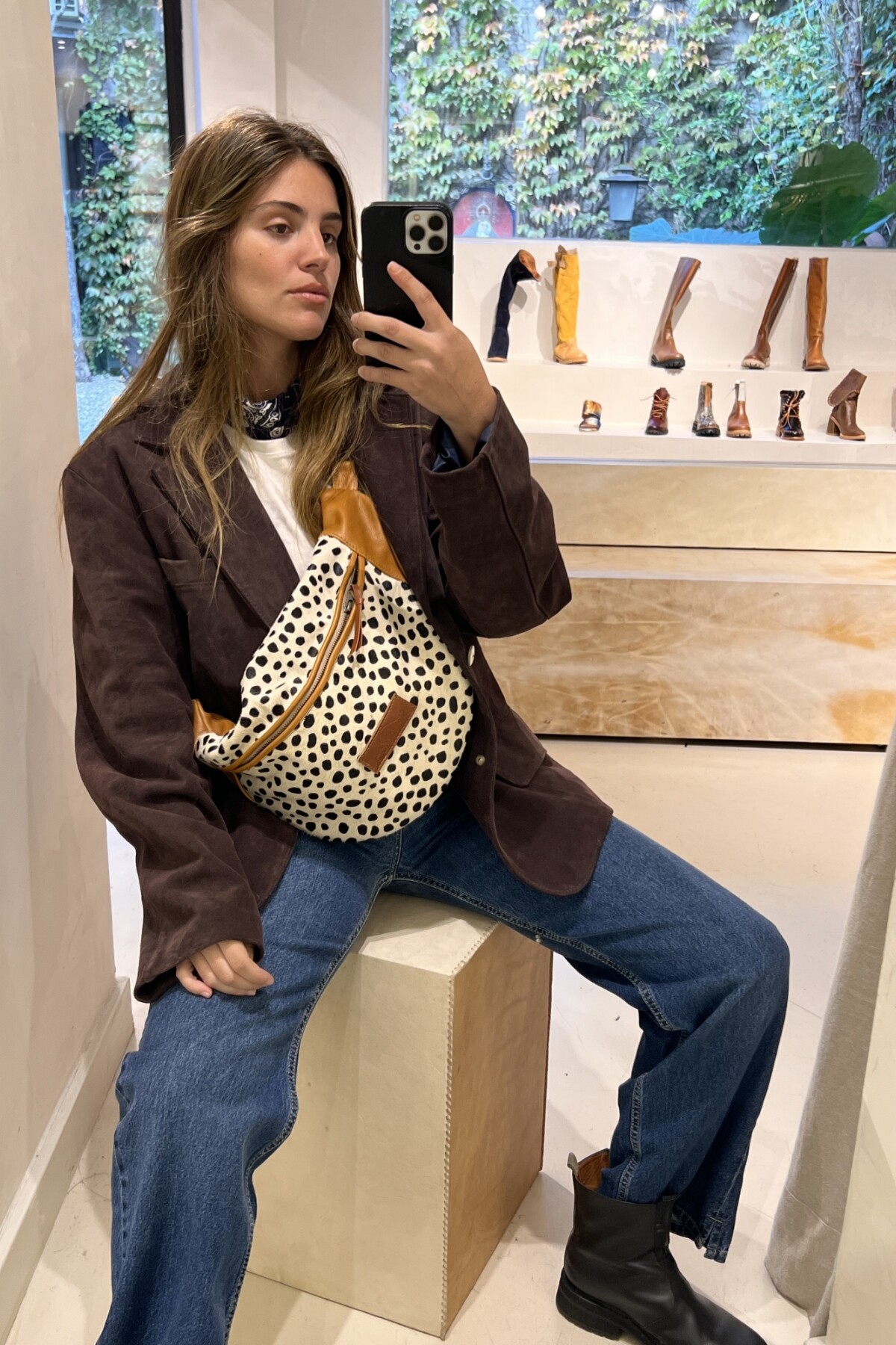 Leather Fanny Pack XL Print Crudo