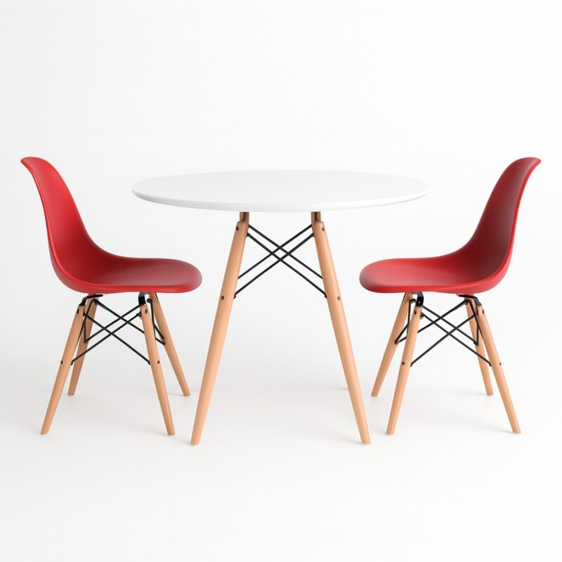 Juego de comedor Con Mesa Circular de 120cm + 2 Sillas Eames Blanco