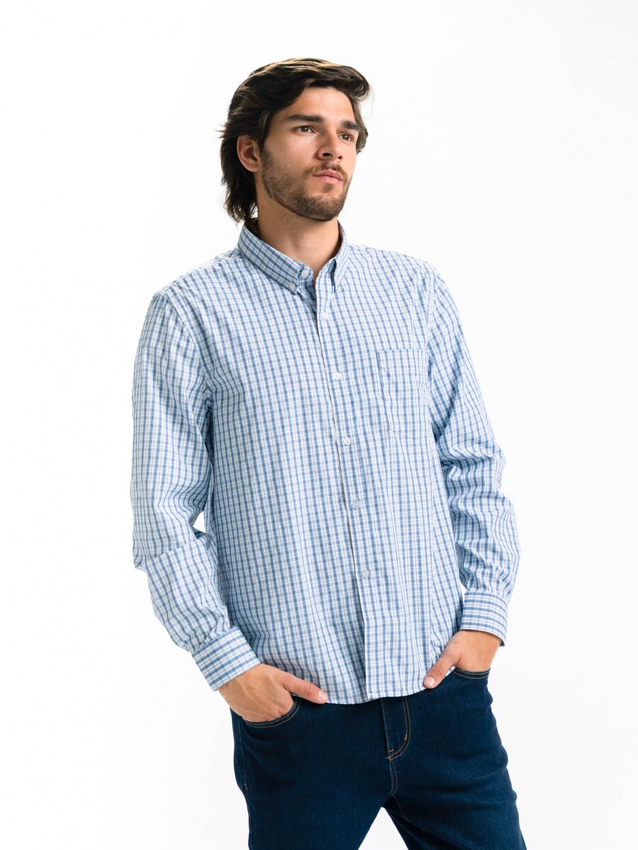 Camisa Cuadros Clasica C/Bolsillo Milan - Azul/Fantasia 4 
