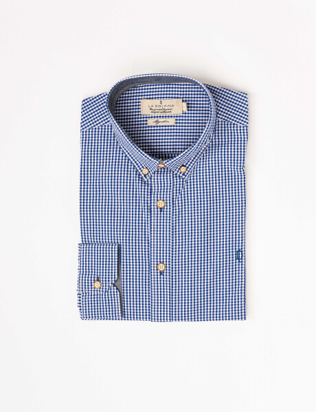Camisa m/l cuadro-rayas azul