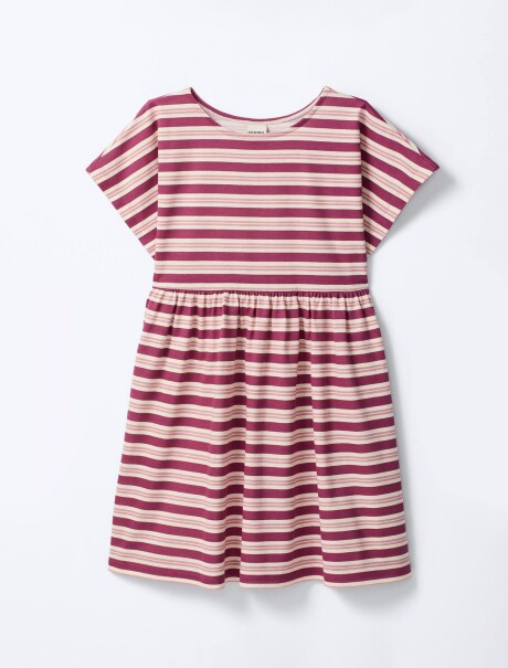 VESTIDO CORTO DE RAYAS ROSADO