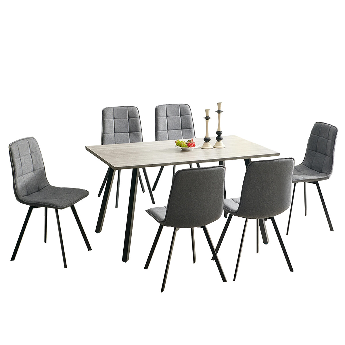 JUEGO DE COMEDOR MESA Y 6 SILLAS - CON SILLAS GRIS 