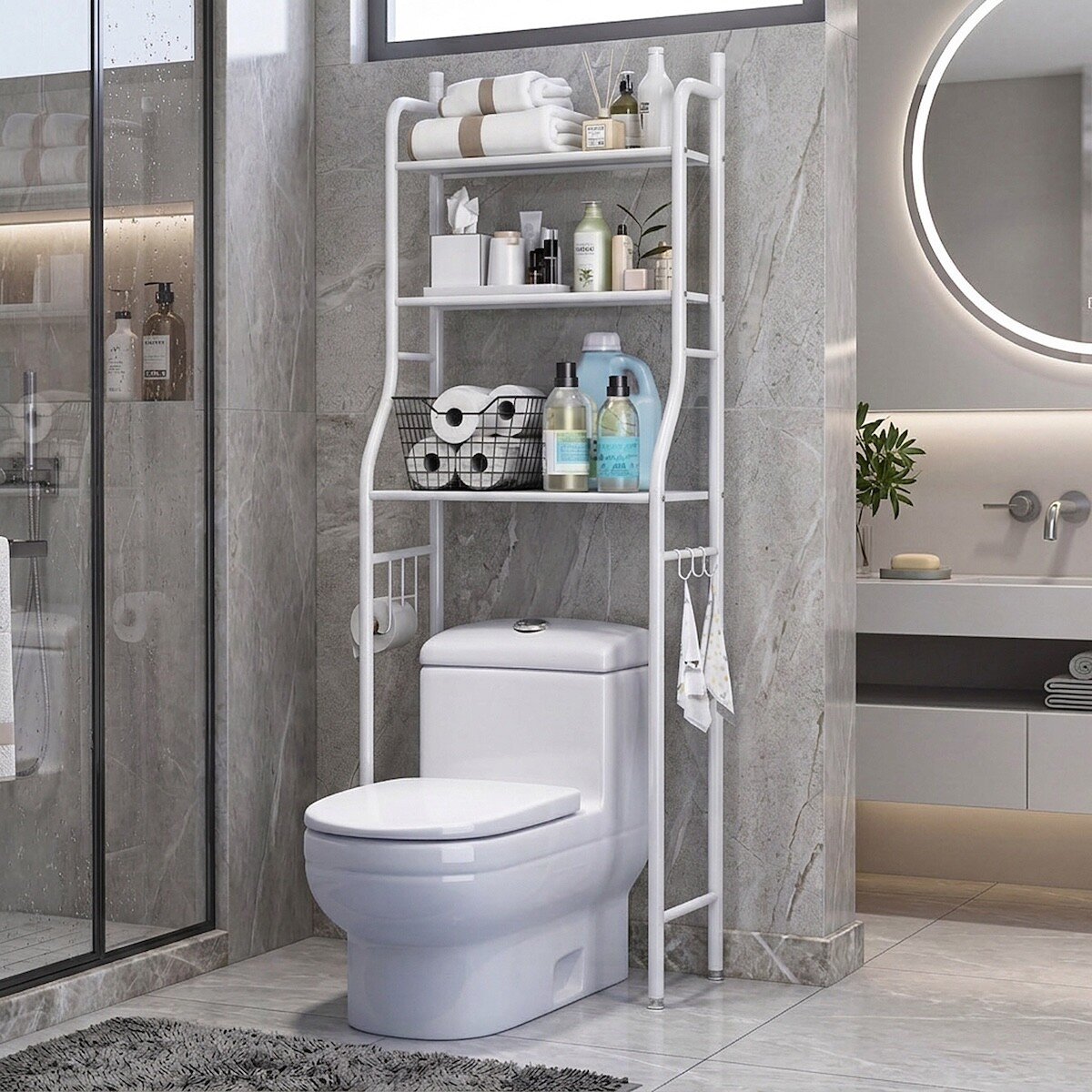 Estantes Armario Mueble Organizador Baño Inodoro Metal Acero Imback Color Blanco 