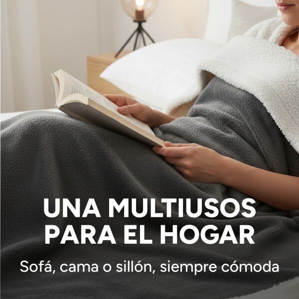 Frazada Manta Polar Con Corderito Acolchado 2 Plazas 230x200 Color Variante Gris