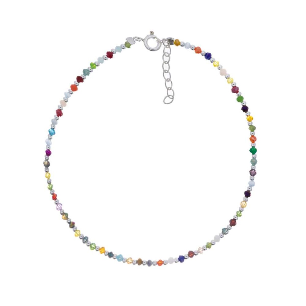 Tobillera De Plata 925 Con Cuentas De Acrílico Y Plata - Largo 23 Cm 