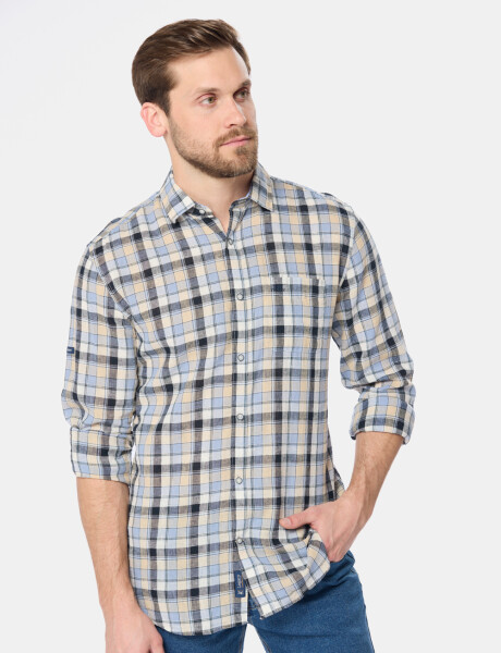 CAMISA CUADROS DE LINO Azul