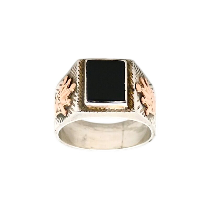 Anillo Mesa-Plata y Oro-Piedra Onix-AN5163 conpiedra