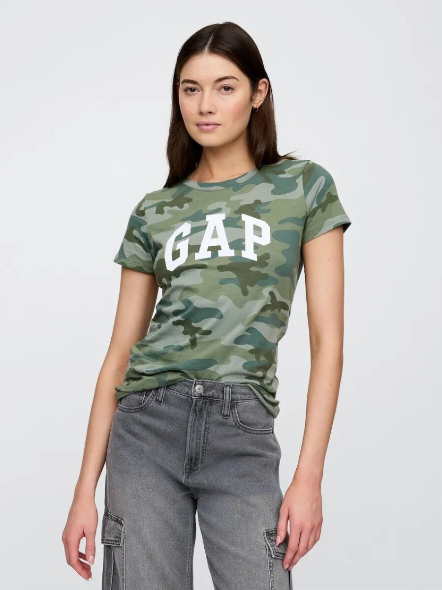Remera Logo Gap Manga Corta Mujer - Green Camo 
