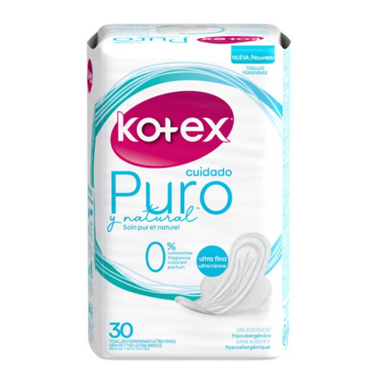 Toallitas Femeninas Kote Pure Ultrafina con Alas 30 unidades 