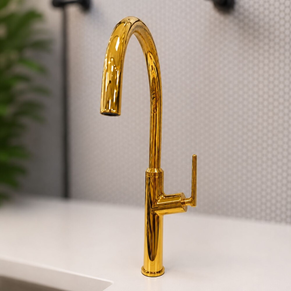 Grifería de cocina Monocomando de mesada extensible Oro Brillante Grifería De Cocina Monocomando De Mesada Extensible Oro Brillante