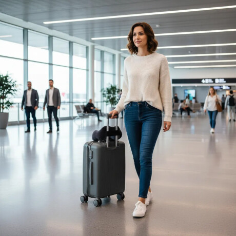 Set Valija Mediana Rigida + Almohadón Cervical Memoria Negro Gris Oscuro