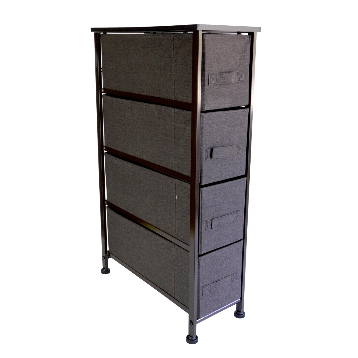 RACK CAJONERA METAL Y MADERA 4 ORGANIZADOR CANASTO TELA 