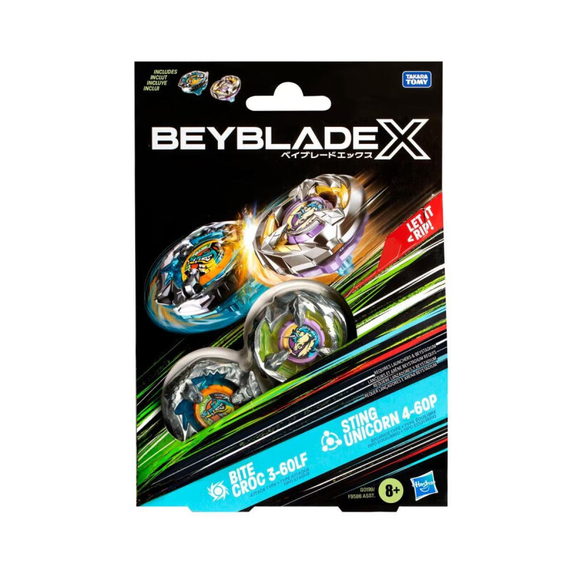 Conjunto doble de Beyblade X Bite Croc 3-60LF y Sting Unicorn 4-60P