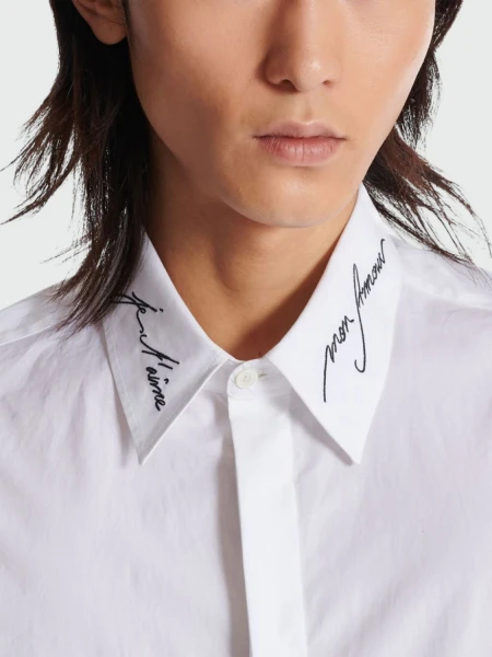 Balmain - Camisa de popelina con cuello bordado Blanco