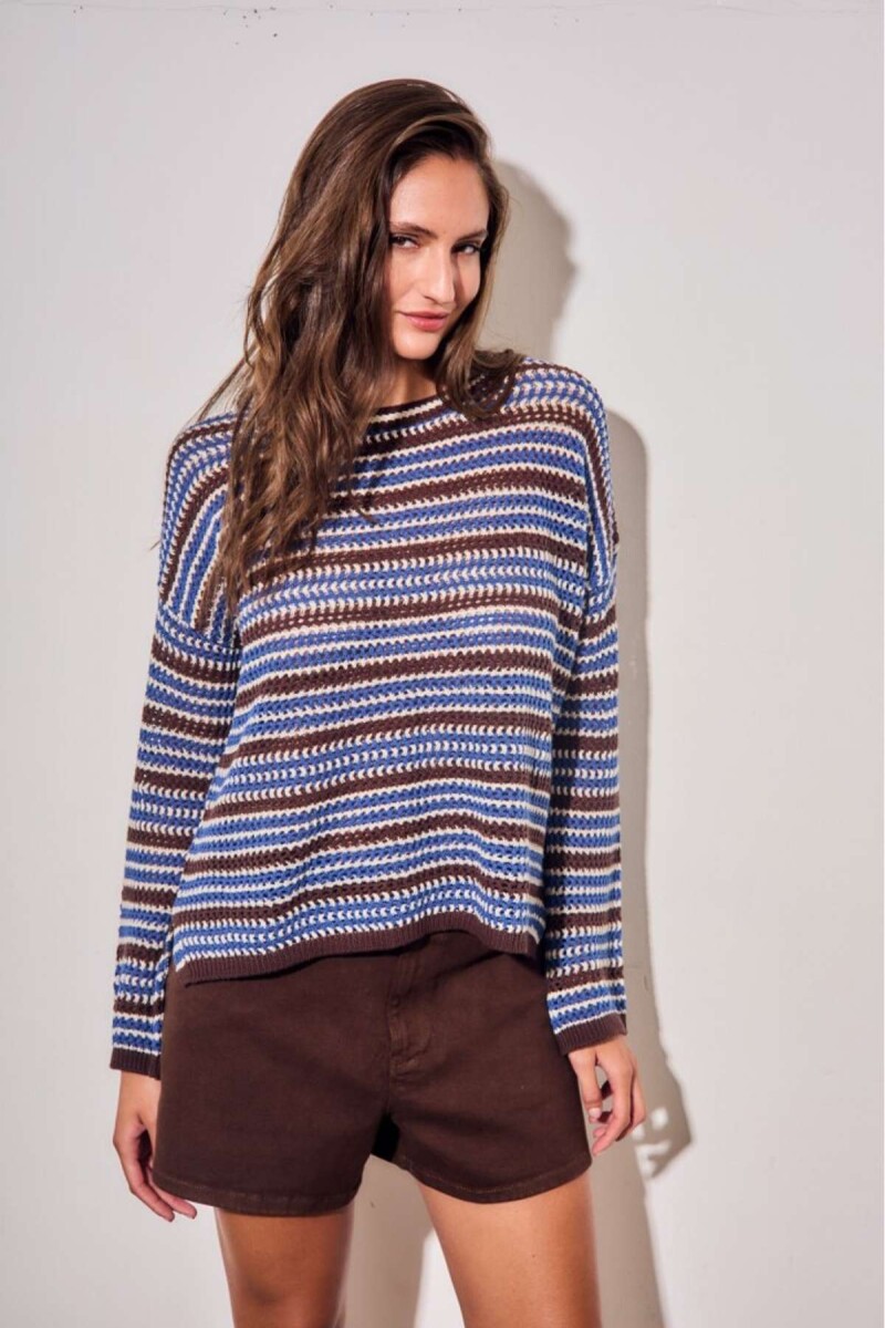 Sweater Rayado Texturado - Azul 