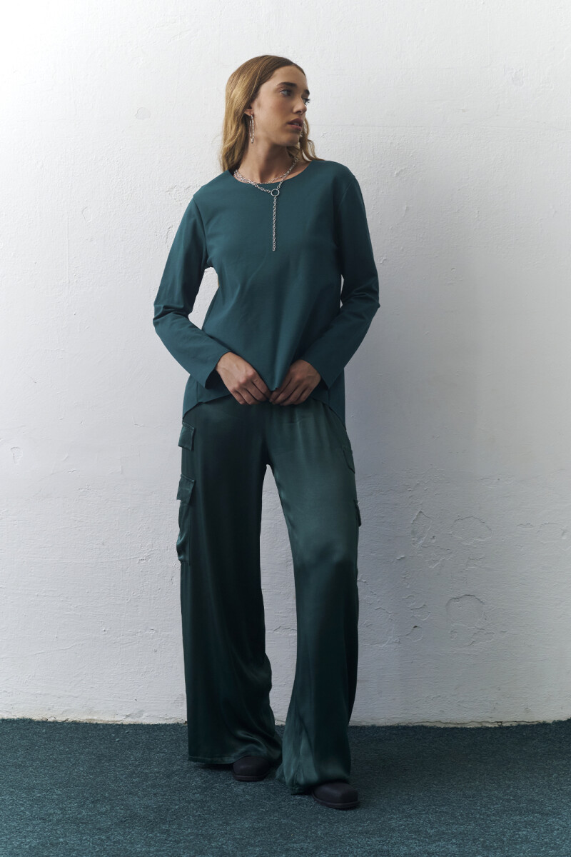 PANTALON CARGO SEDA VERDE