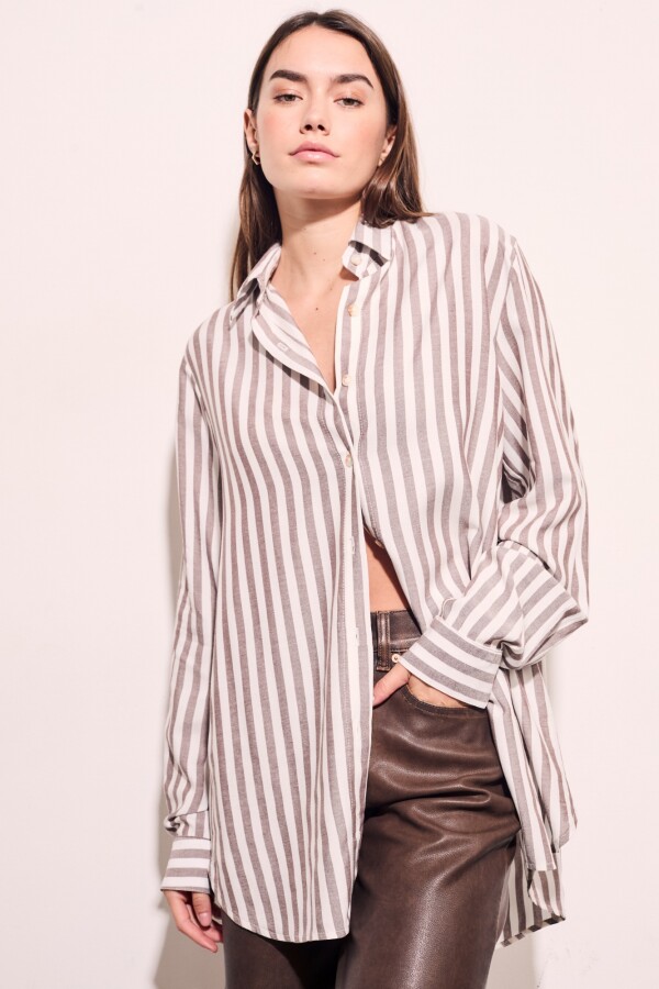 Blusa Raya Negra Y Cruda Cafe