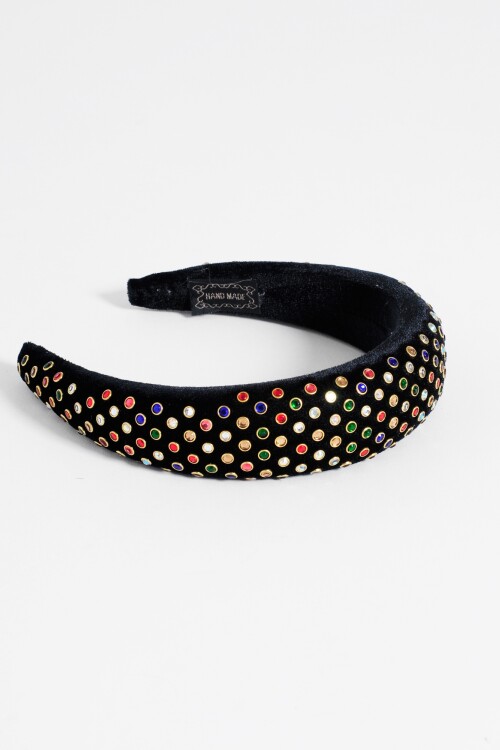 Vincha rígida strass multicolor negro